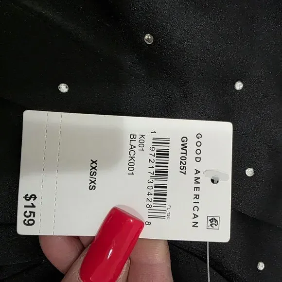 Good American Black Rhinestone Button Satin Oversized Shirt Size XXS/XS $159 - Picture 5 of 7